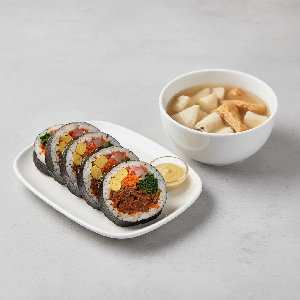 Spicy Beef Kimbab with Fish Cake Soup Spicy Beef Kimbab with Fish Cake Soup