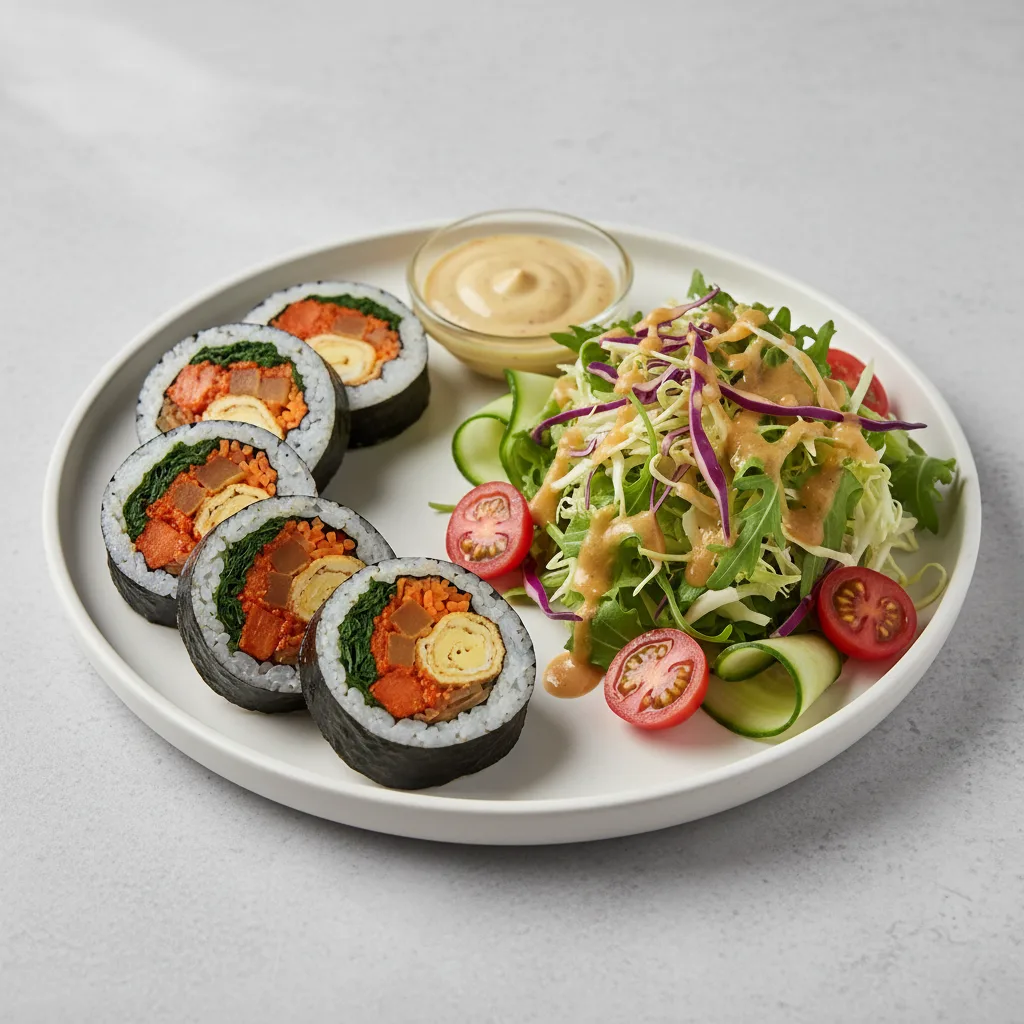 Spicy Chicken Kimbab with Salad Spicy Chicken Kimbab with Salad