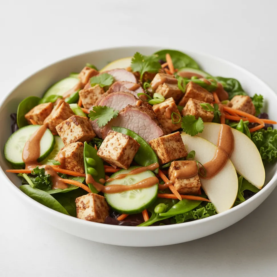 Nut-Free Protein Combo Salad with "Peanut" Sauce (No Cashews)
