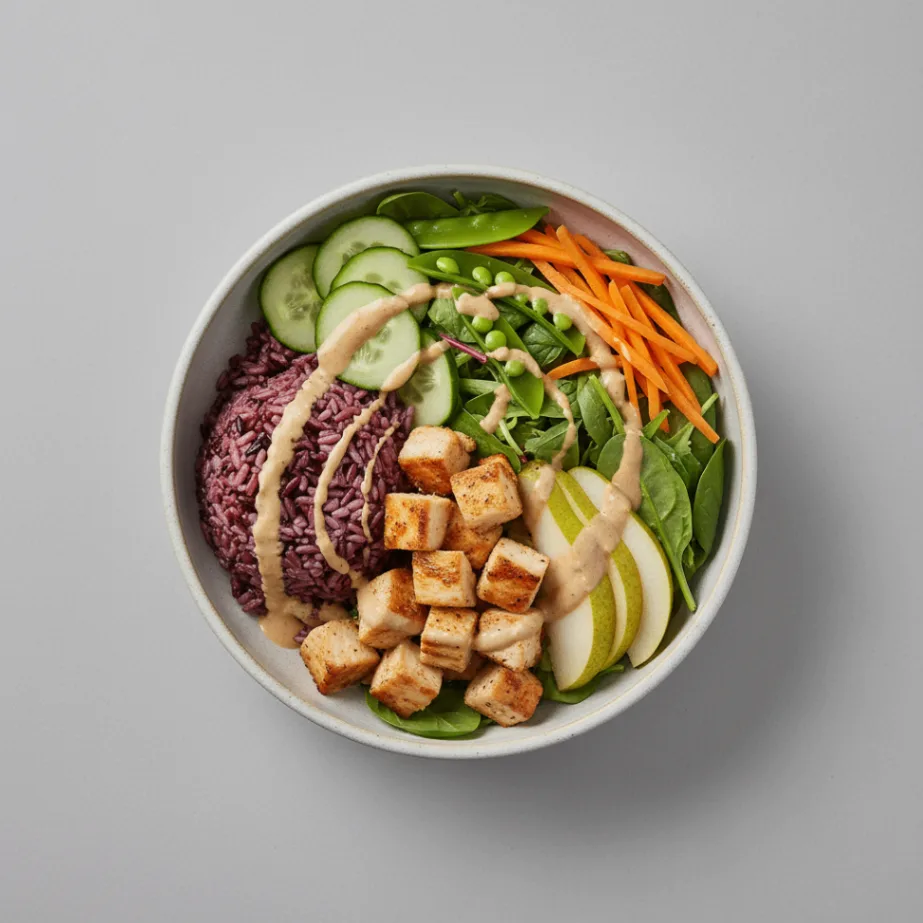 Nut-Free Chicken 50-50 Bowl with "Peanut" Sauce (No Cashews)