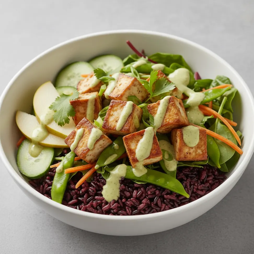 Nut-Free (V) Organic Tofu 50-50 Bowl with Ginger Lime Sauce (No Cashews)