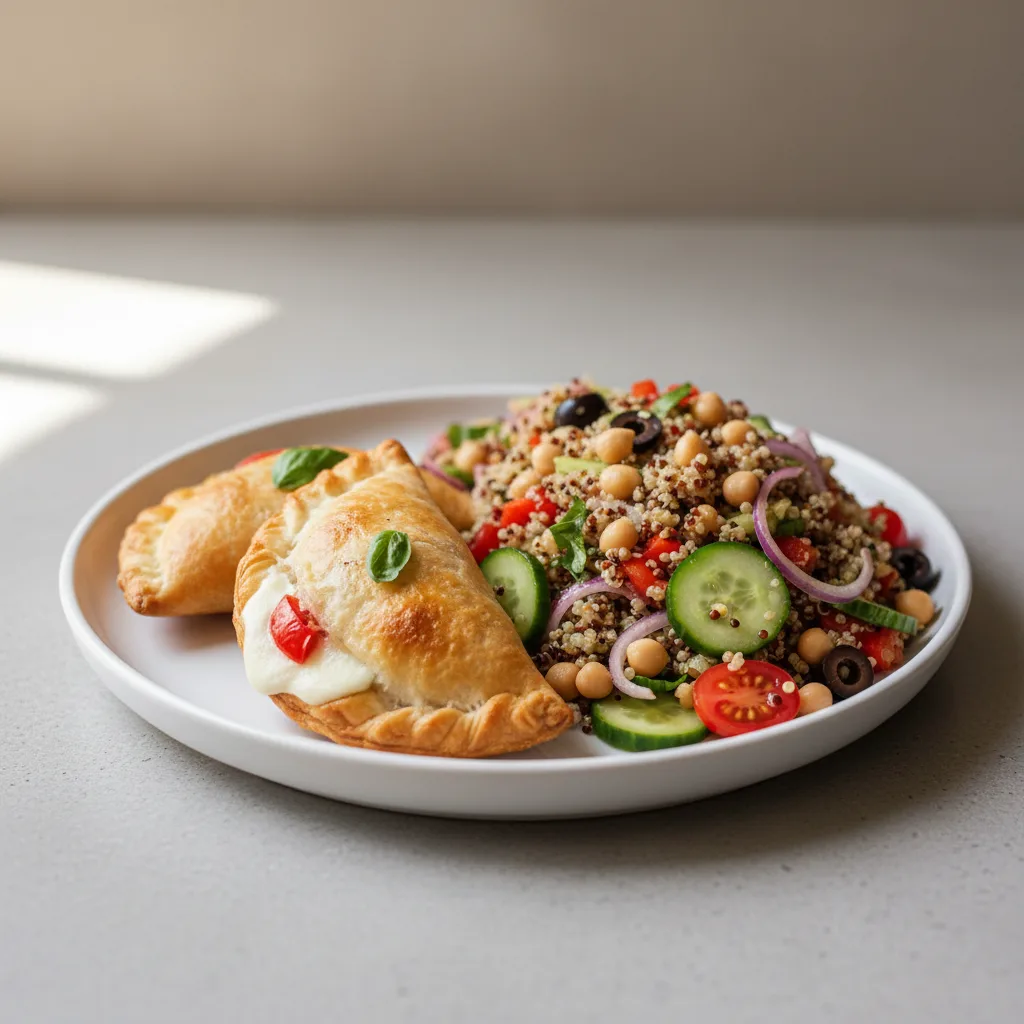 Two Caprese Empanadas with Mediterranean Quinoa Salad Two Caprese Empanadas with Mediterranean Quinoa Salad