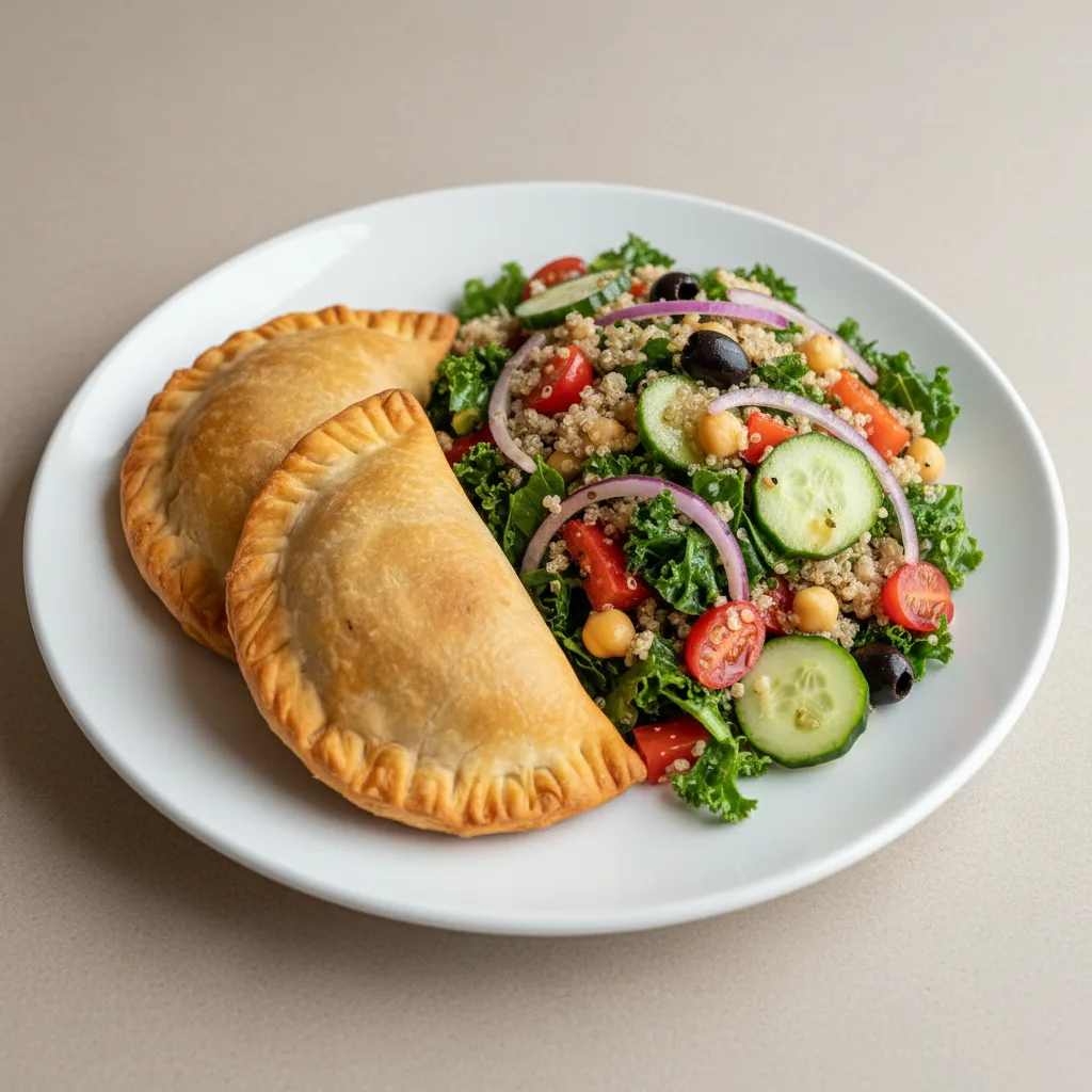 Two Saltena Beef Empanadas with Mediterranean Quinoa Salad Two Saltena Beef Empanadas with Mediterranean Quinoa Salad