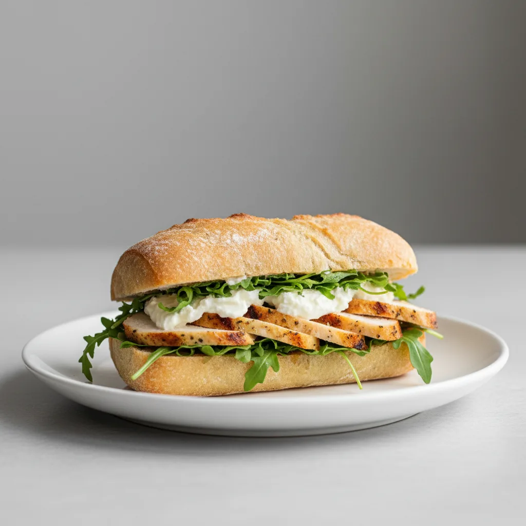 Lemon Herb Chicken, Burrata & Arugula on Ciabatta Lemon Herb Chicken, Burrata & Arugula on Ciabatta
