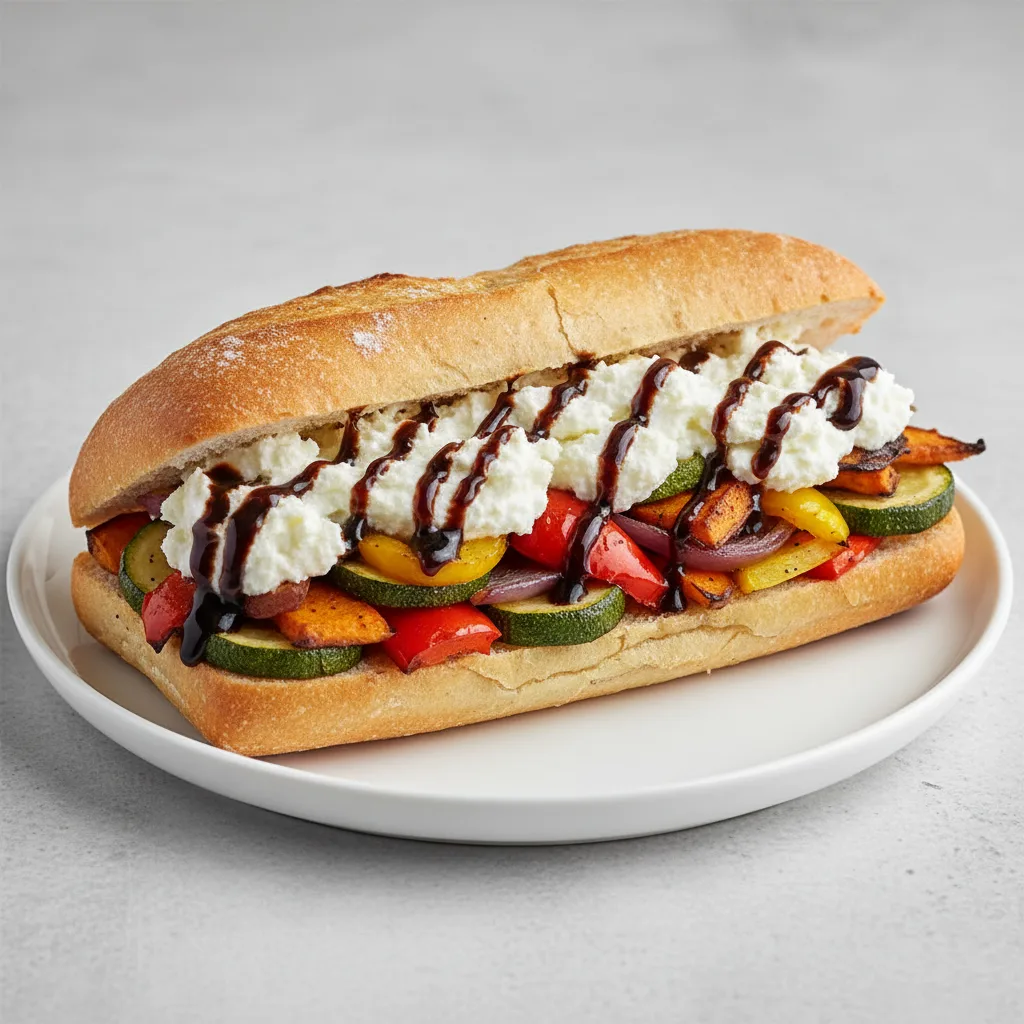 Roasted Vegetable, Whipped Ricotta & Balsamic Glaze (Vegetarian) Roasted Vegetable, Whipped Ricotta & Balsamic Glaze (Vegetarian)