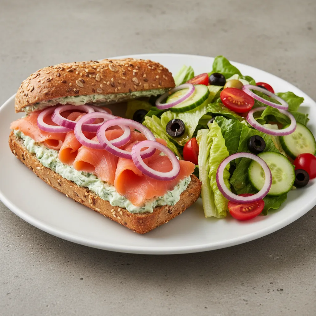 Smoked Salmon, Dill Cream Cheese & Pickled Onion on Multigrain with Chef Salad Smoked Salmon, Dill Cream Cheese & Pickled Onion on Multigrain with Chef Salad