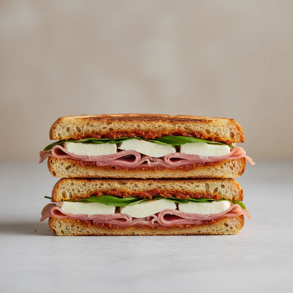 Prosciutto, Mozzarella and Basil Panini Prosciutto, Mozzarella and Basil Panini