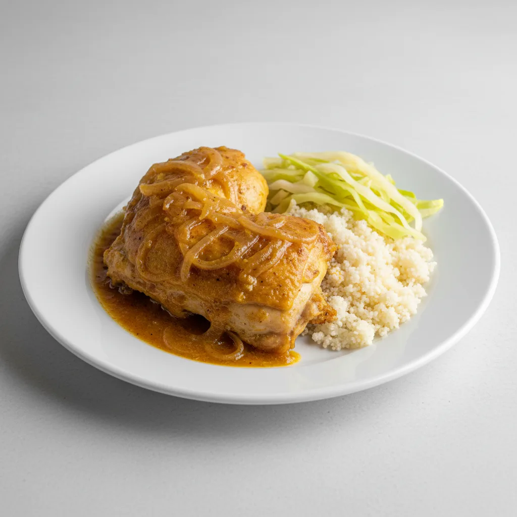 Yassa White Meat Chicken with Attieke (Cassava Couscous) and Cabbage Yassa White Meat Chicken with Attieke (Cassava Couscous) and Cabbage