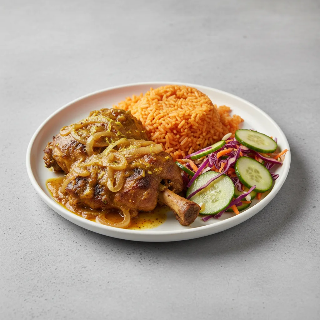 Yassa Dark Meat Chicken with Jollof Rice and Senegalese Salad Yassa Dark Meat Chicken with Jollof Rice and Senegalese Salad