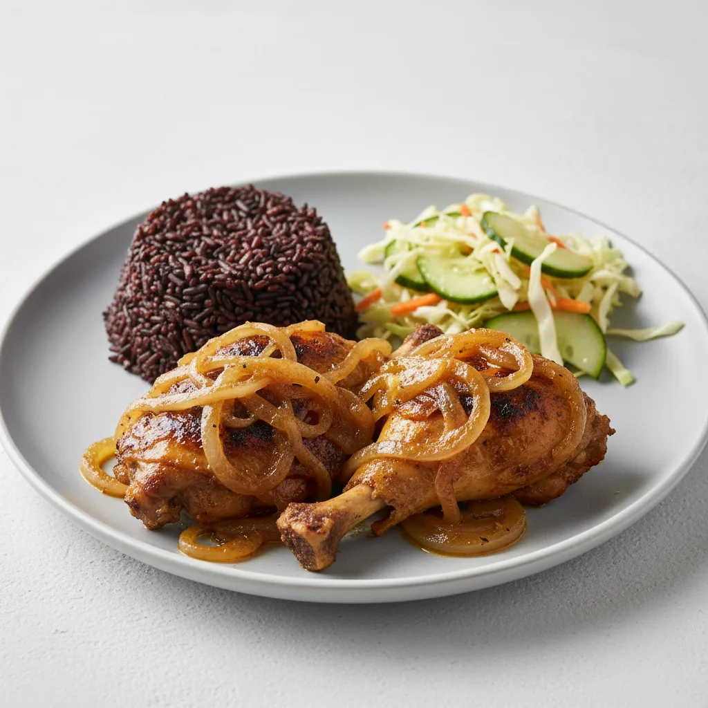 Yassa Dark Meat Chicken with Dark Rice and Senegalese Salad Yassa Dark Meat Chicken with Dark Rice and Senegalese Salad