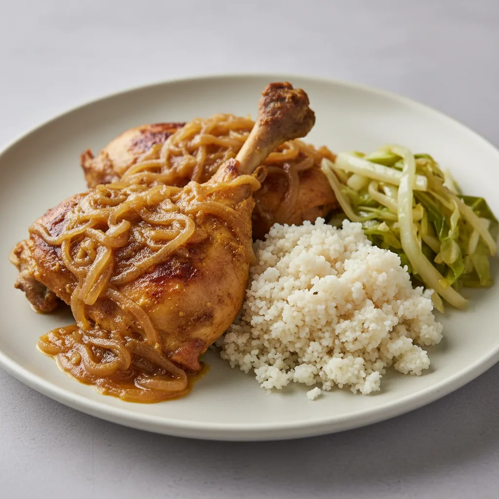 Yassa Dark Meat Chicken with Attieke (Cassava Couscous) and Cabbage Yassa Dark Meat Chicken with Attieke (Cassava Couscous) and Cabbage