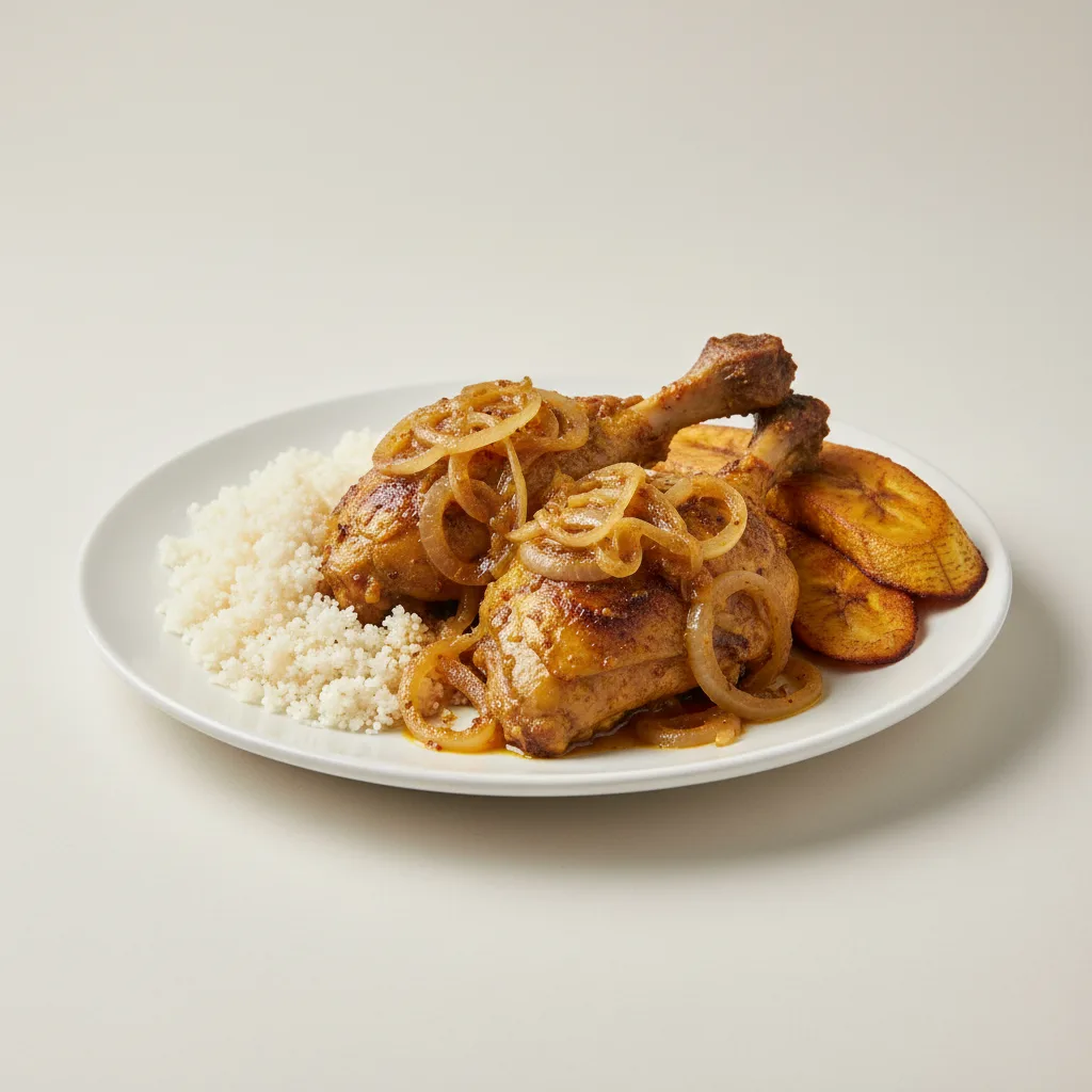 Yassa Dark Meat Chicken with Attieke (Cassava Couscous) and Plantains Yassa Dark Meat Chicken with Attieke (Cassava Couscous) and Plantains