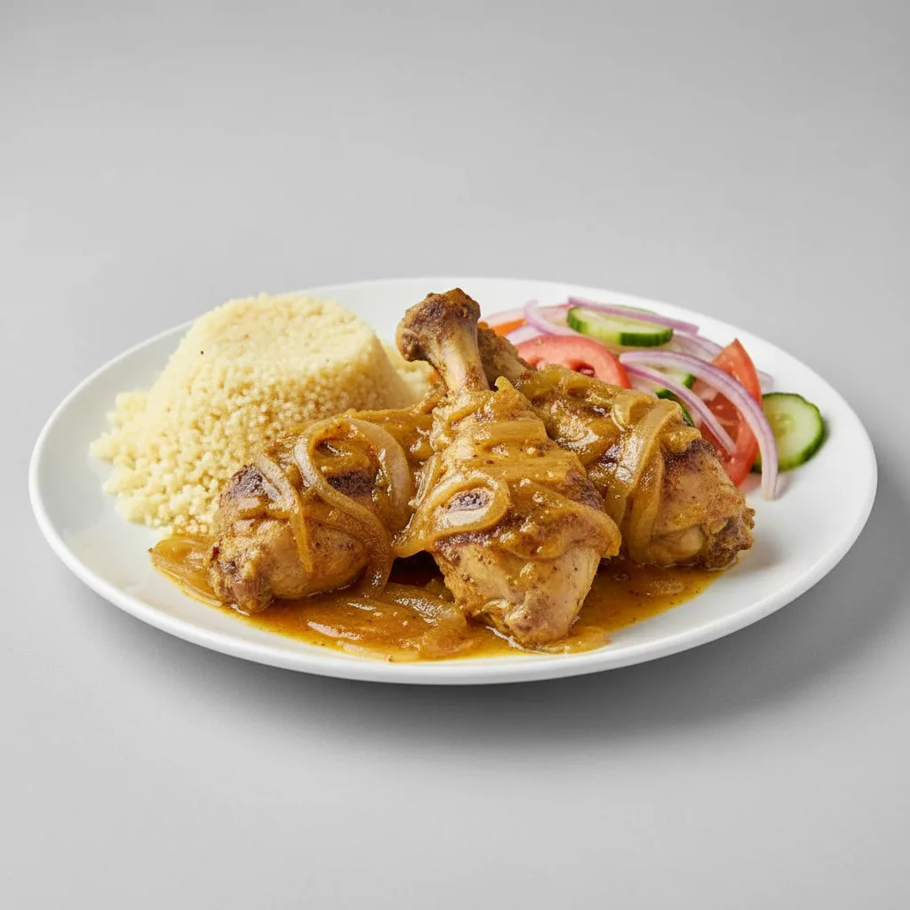 Yassa Dark Meat Chicken with Attieke (Cassava Couscous) and Senegalese Salad Yassa Dark Meat Chicken with Attieke (Cassava Couscous) and Senegalese Salad
