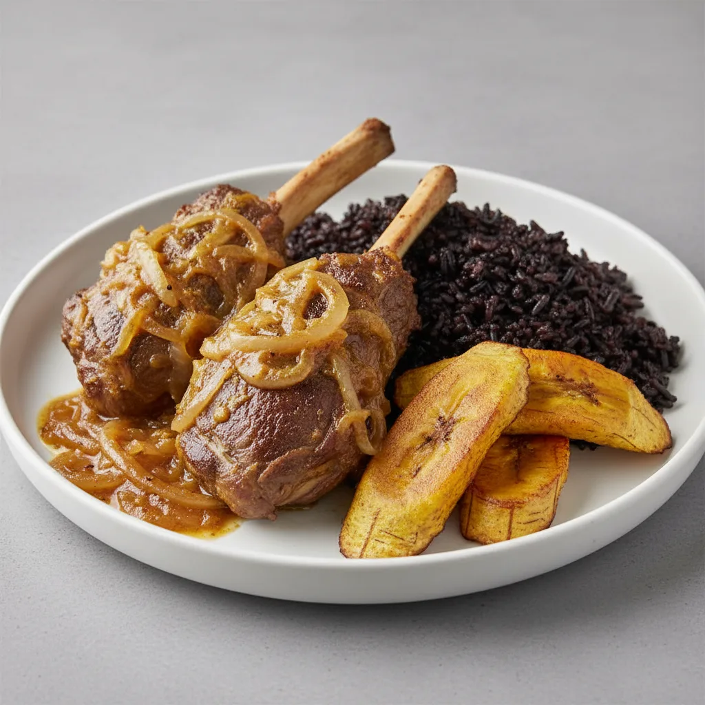 Yassa Lamb with Dark Rice and Plantains Yassa Lamb with Dark Rice and Plantains