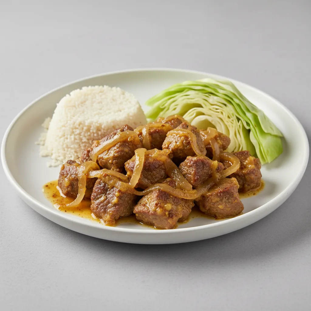 Yassa Lamb with Attieke (Cassava Couscous) and Cabbage Yassa Lamb with Attieke (Cassava Couscous) and Cabbage