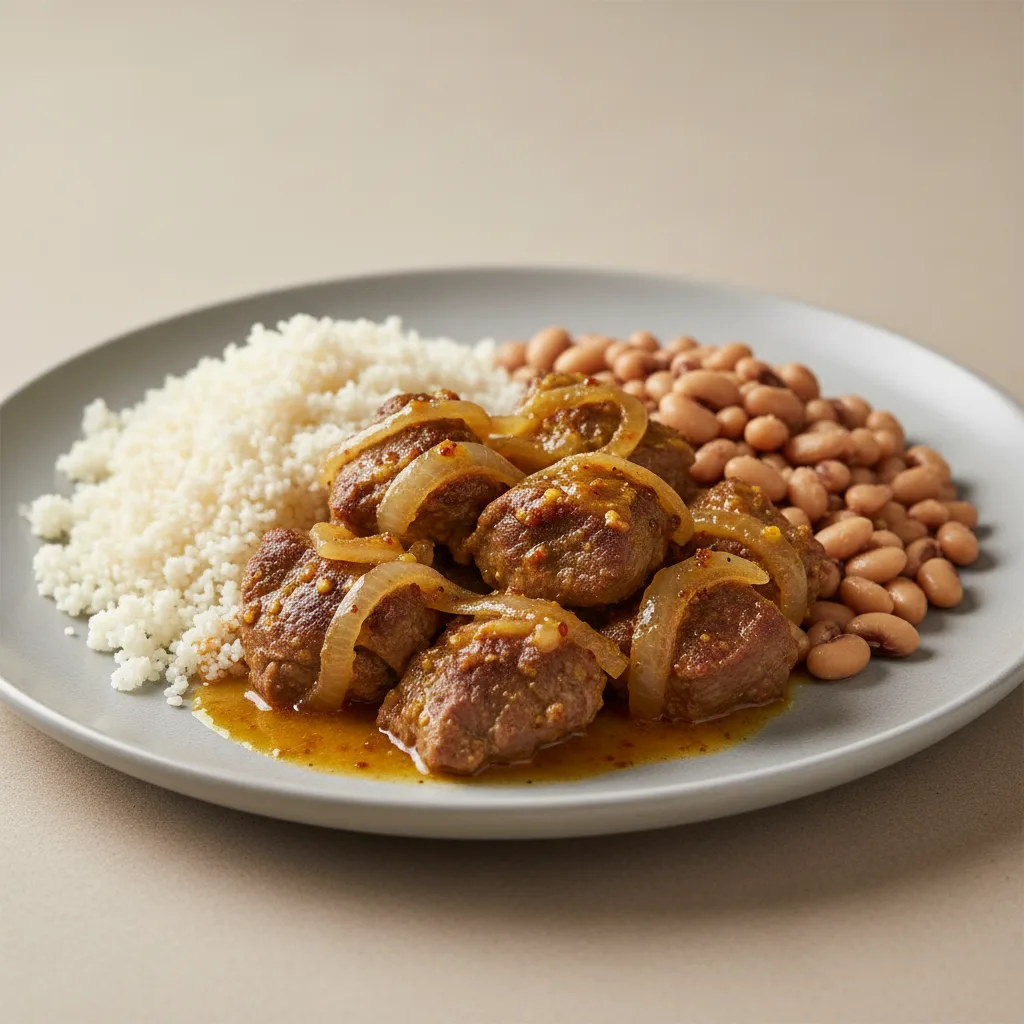 Yassa Lamb with Attieke (Cassava Couscous) and Black-Eyed Peas Yassa Lamb with Attieke (Cassava Couscous) and Black-Eyed Peas