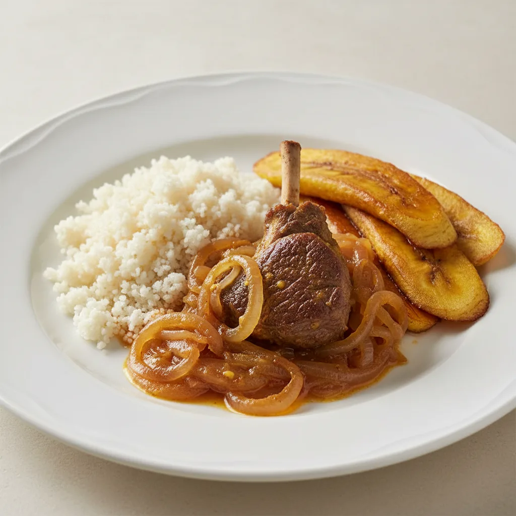 Yassa Lamb with Attieke (Cassava Couscous) and Plantains Yassa Lamb with Attieke (Cassava Couscous) and Plantains