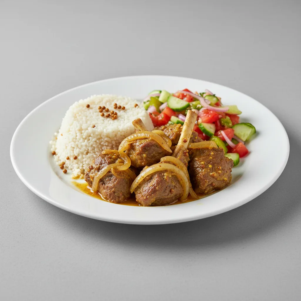 Yassa Lamb with Attieke (Cassava Couscous) and Senegalese Salad Yassa Lamb with Attieke (Cassava Couscous) and Senegalese Salad