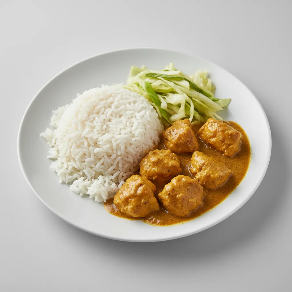 Curry Stew Chicken with White Rice and Cabbage Curry Stew Chicken with White Rice and Cabbage