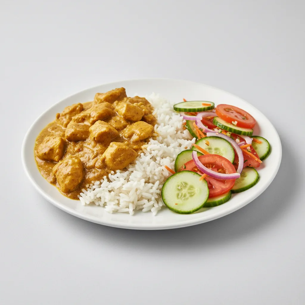 Curry Stew Chicken with White Rice and Senegalese Salad Curry Stew Chicken with White Rice and Senegalese Salad
