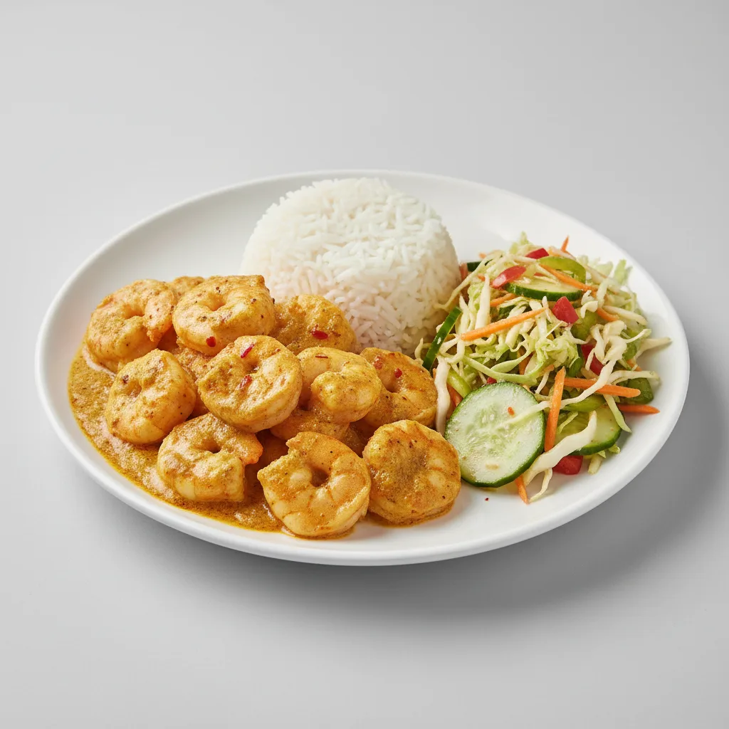 Curry Stew Shrimp with White Rice and Senegalese Salad Curry Stew Shrimp with White Rice and Senegalese Salad