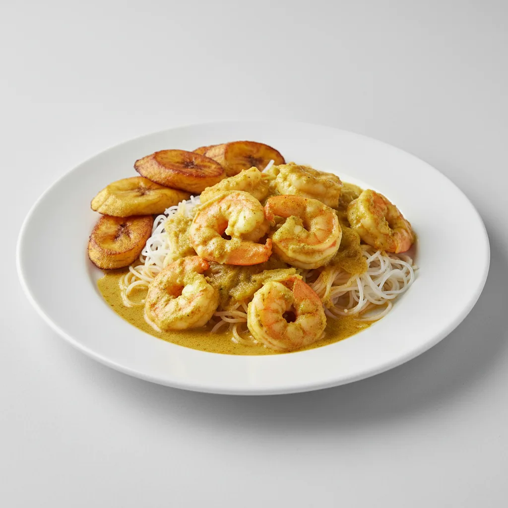 Curry Stew Shrimp with Vermicelli and Plantains Curry Stew Shrimp with Vermicelli and Plantains