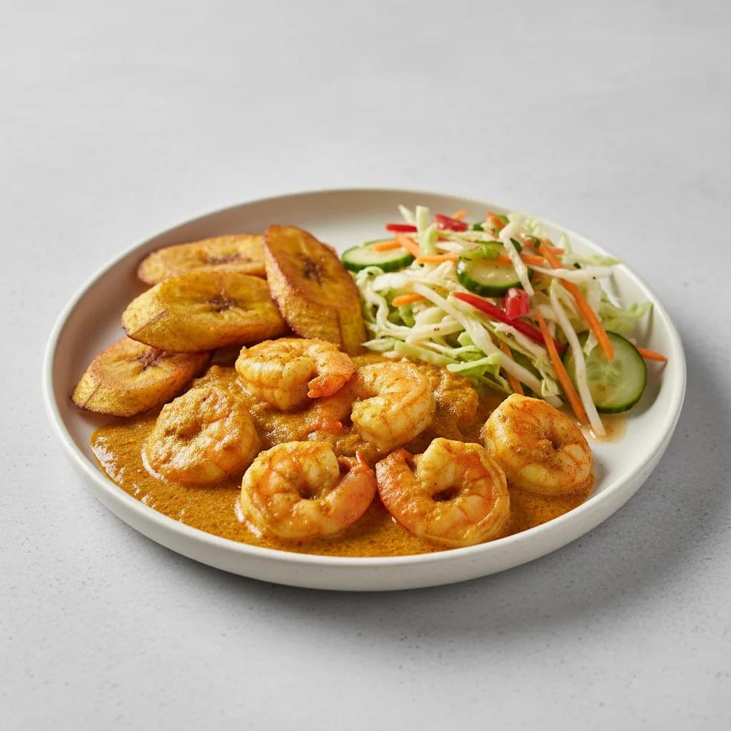 Curry Stew Shrimp with Plantains and Senegalese Salad Curry Stew Shrimp with Plantains and Senegalese Salad