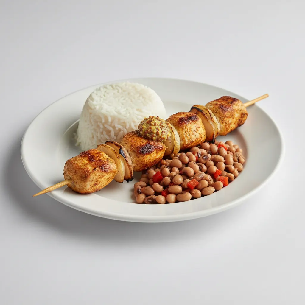 Brochette Chicken with White Rice and Black-Eyed Peas Brochette Chicken with White Rice and Black-Eyed Peas