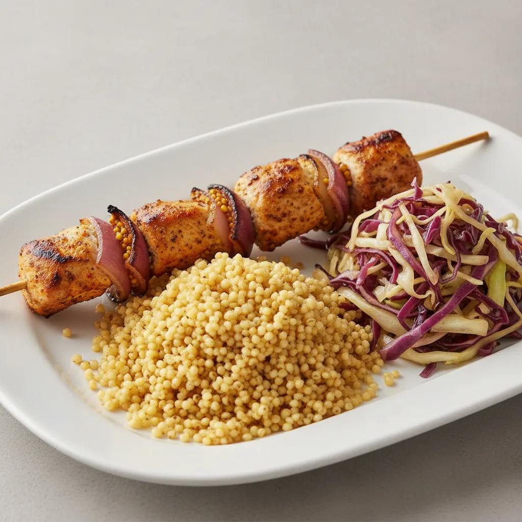 Brochette Chicken with Couscous and Cabbage Brochette Chicken with Couscous and Cabbage