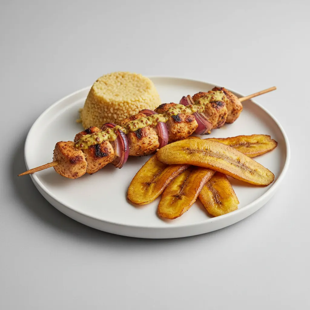 Brochette Chicken with Couscous and Plantains Brochette Chicken with Couscous and Plantains