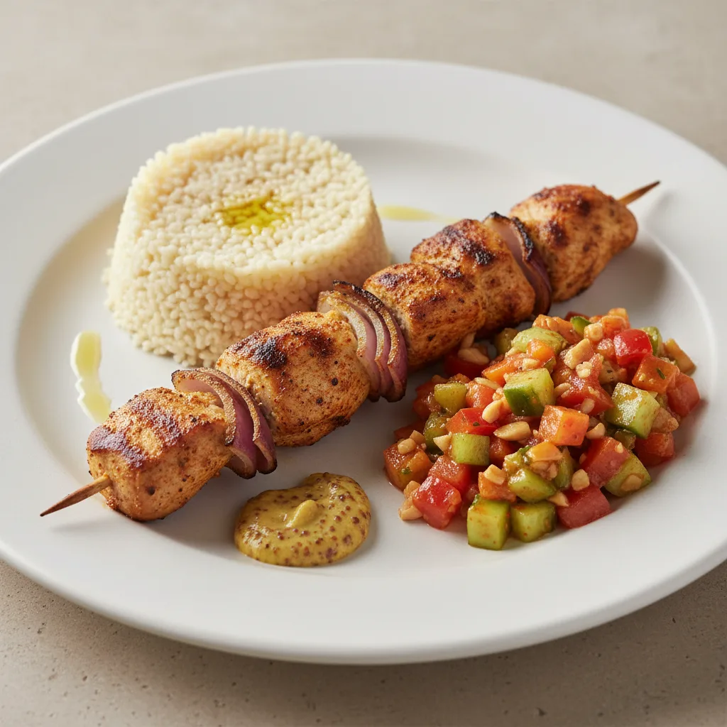 Brochette Chicken with Couscous and Senegalese Salad Brochette Chicken with Couscous and Senegalese Salad