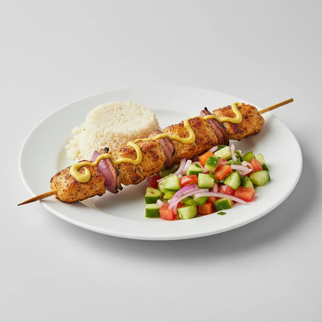 Brochette Chicken with Attieke (Cassava Couscous) and Senegalese Salad Brochette Chicken with Attieke (Cassava Couscous) and Senegalese Salad
