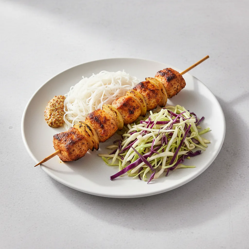 Brochette Chicken with Vermicelli and Cabbage Brochette Chicken with Vermicelli and Cabbage