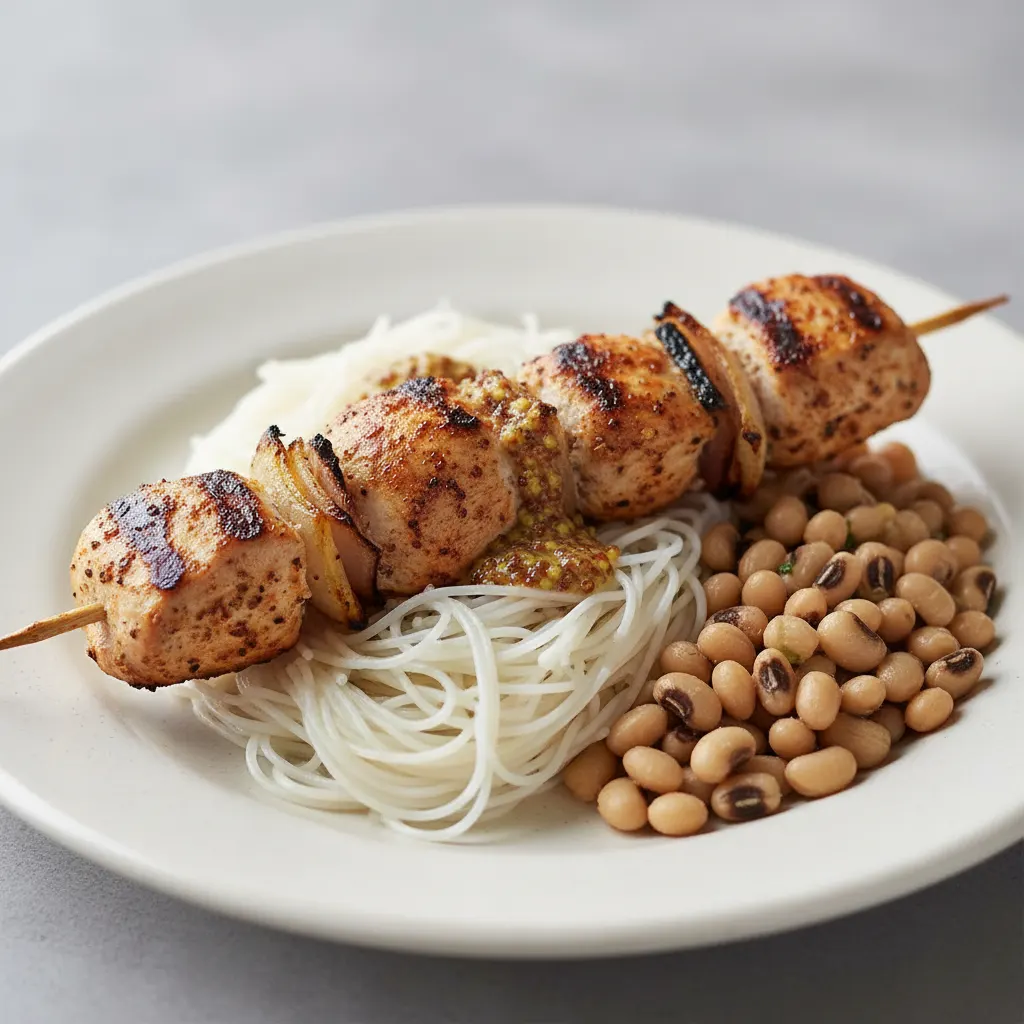 Brochette Chicken with Vermicelli and Black-Eyed Peas Brochette Chicken with Vermicelli and Black-Eyed Peas