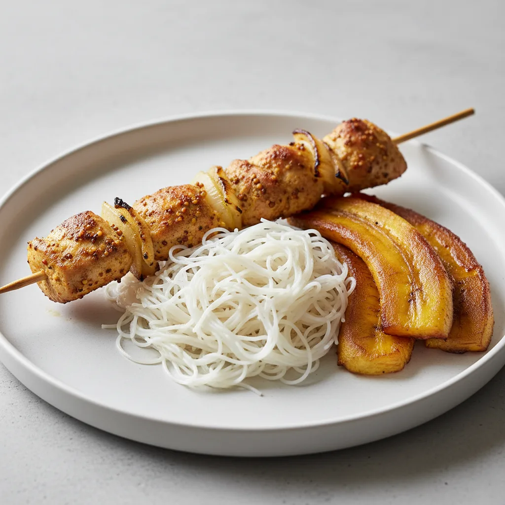 Brochette Chicken with Vermicelli and Plantains Brochette Chicken with Vermicelli and Plantains