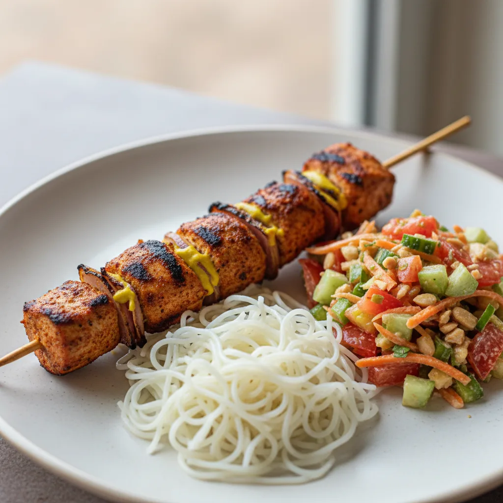 Brochette Chicken with Vermicelli and Senegalese Salad Brochette Chicken with Vermicelli and Senegalese Salad