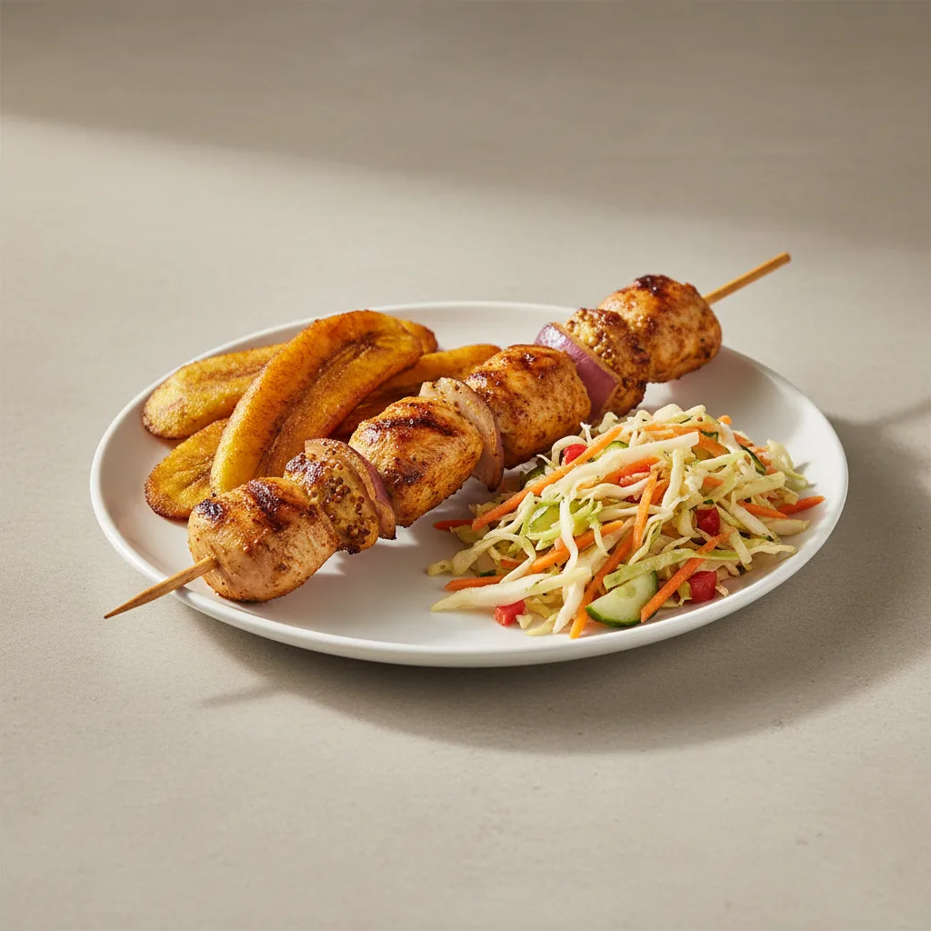 Brochette Chicken with Plantains and Senegalese Salad Brochette Chicken with Plantains and Senegalese Salad
