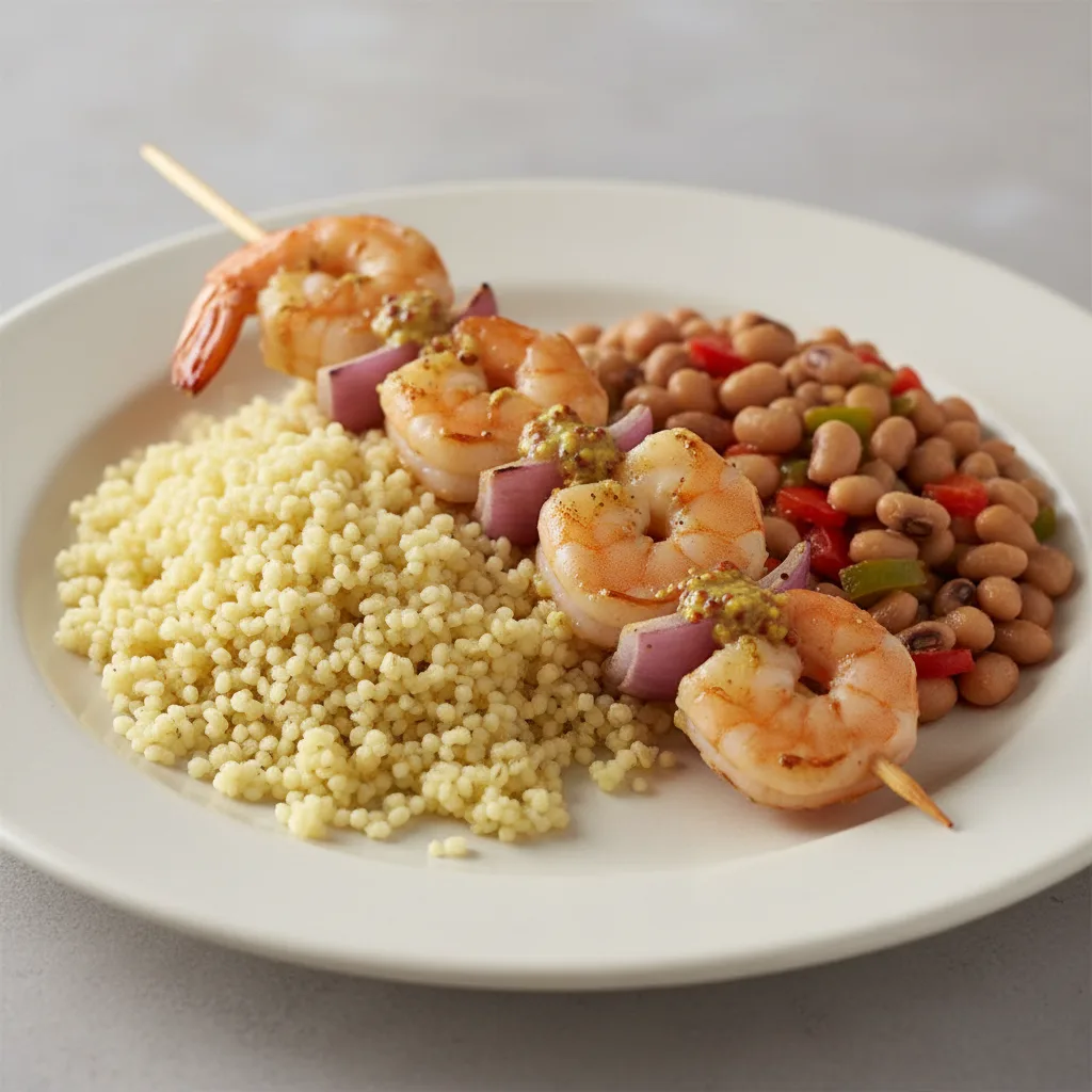 Brochette Shrimp with Couscous and Black-Eyed Peas Brochette Shrimp with Couscous and Black-Eyed Peas