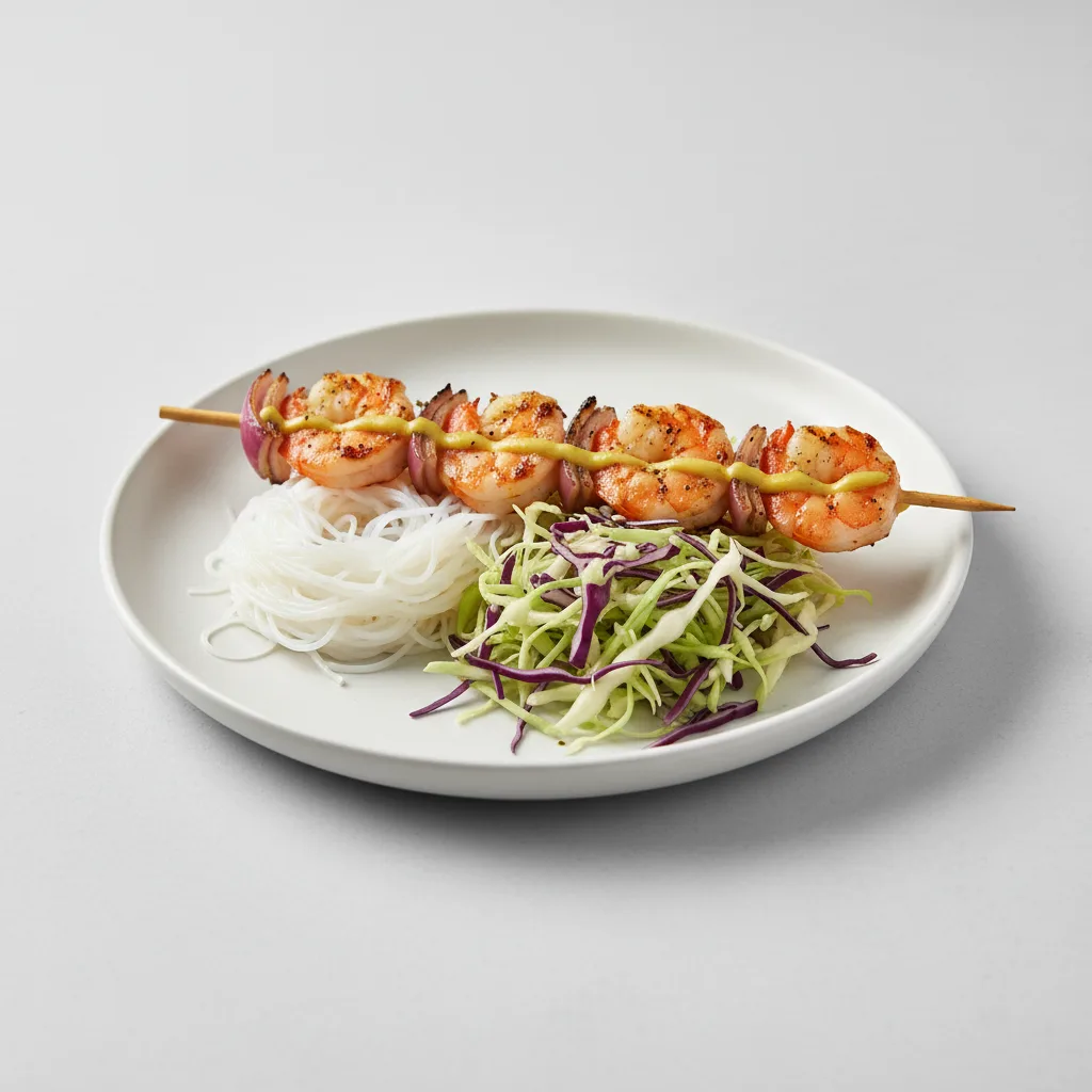 Brochette Shrimp with Vermicelli and Cabbage Brochette Shrimp with Vermicelli and Cabbage