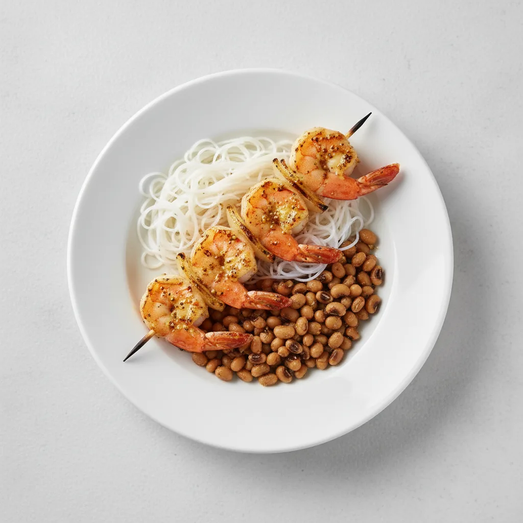 Brochette Shrimp with Vermicelli and Black-Eyed Peas Brochette Shrimp with Vermicelli and Black-Eyed Peas