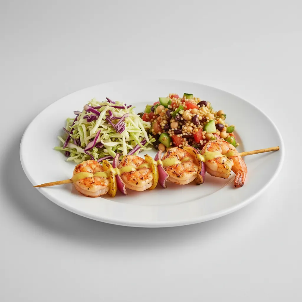 Brochette Shrimp with Cabbage and Senegalese Salad Brochette Shrimp with Cabbage and Senegalese Salad
