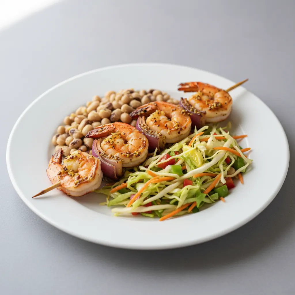 Brochette Shrimp with Black-Eyed Peas and Senegalese Salad Brochette Shrimp with Black-Eyed Peas and Senegalese Salad