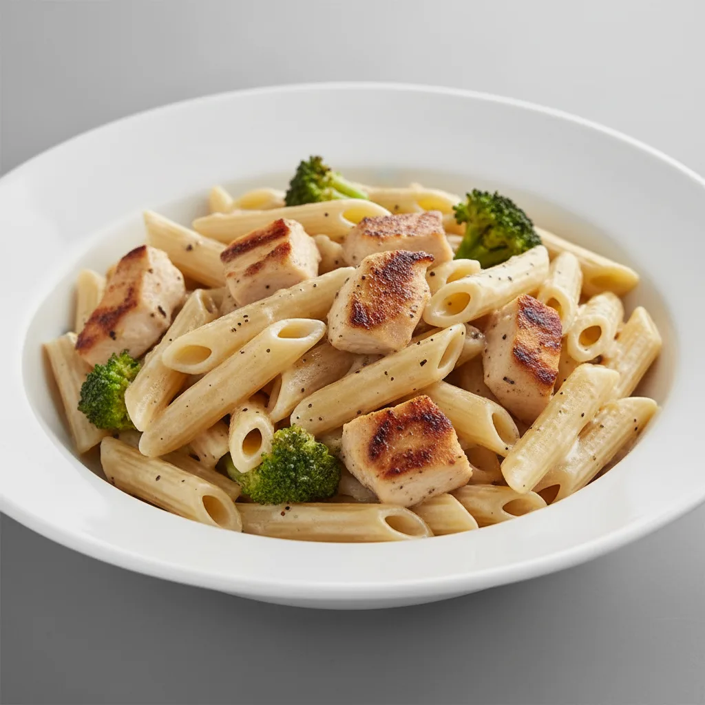 Gluten Free Penne with Alfredo Sauce and Grilled Chicken + Broccoli