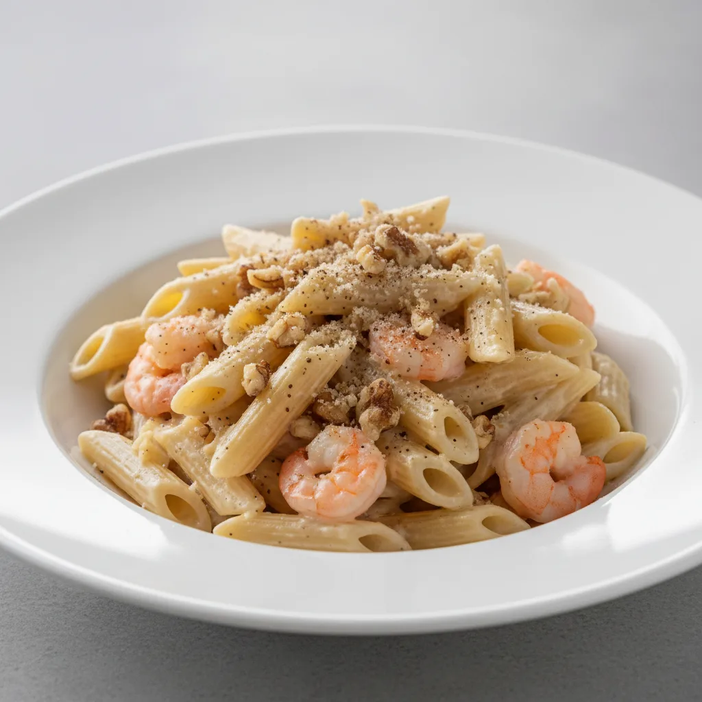 Penne with Gorgonzola Sauce and Shrimp
