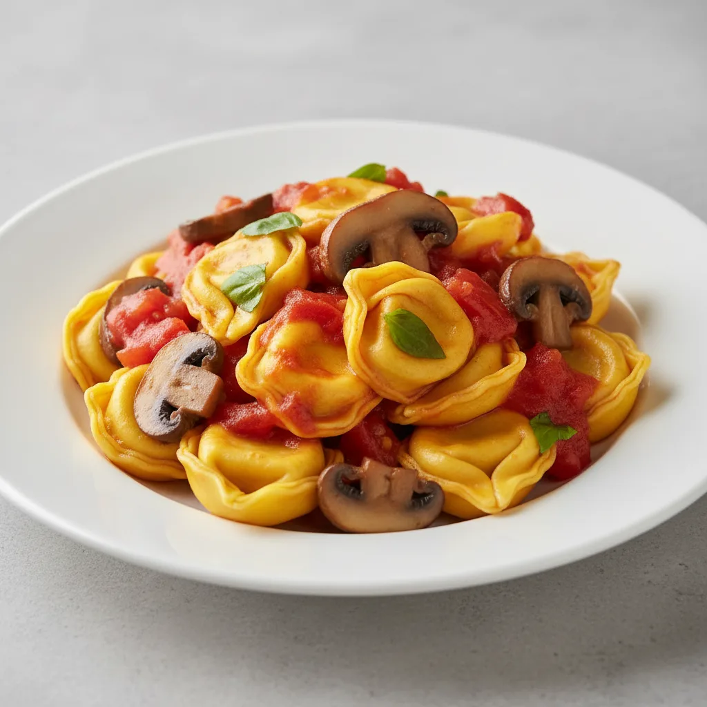 Cheese Tortellini with Pomodoro Sauce and Mushrooms