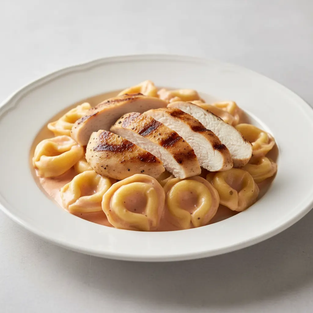 Cheese Tortellini with Vodka Sauce and Grilled Chicken