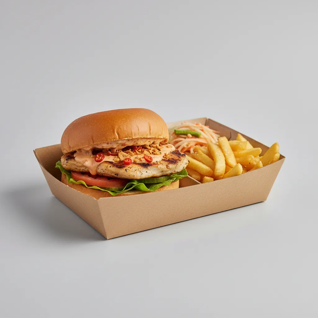 Char Chick Spicy Grilled Chicken Sandwich Box with Fries Char Chick Spicy Grilled Chicken Sandwich Box with Fries