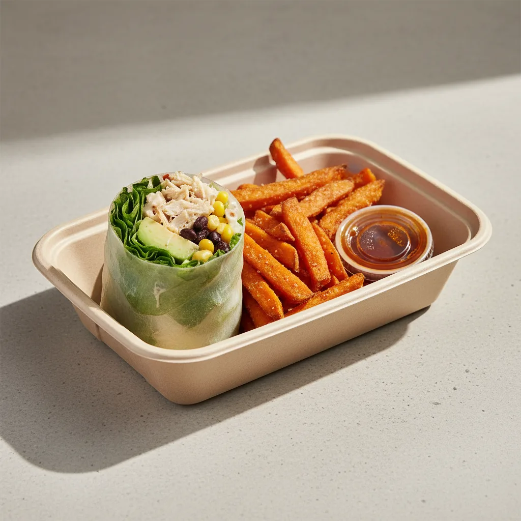 Shredded Lemongrass Chicken Wrap Box with Sweet Potato Fries Shredded Lemongrass Chicken Wrap Box with Sweet Potato Fries