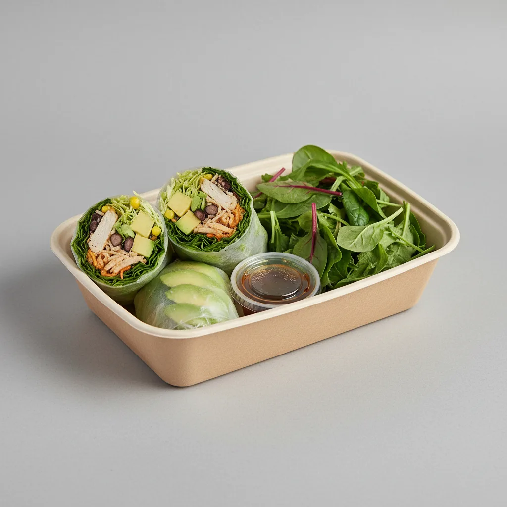 Shredded Lemongrass Chicken Wrap Box with Green Salad Shredded Lemongrass Chicken Wrap Box with Green Salad