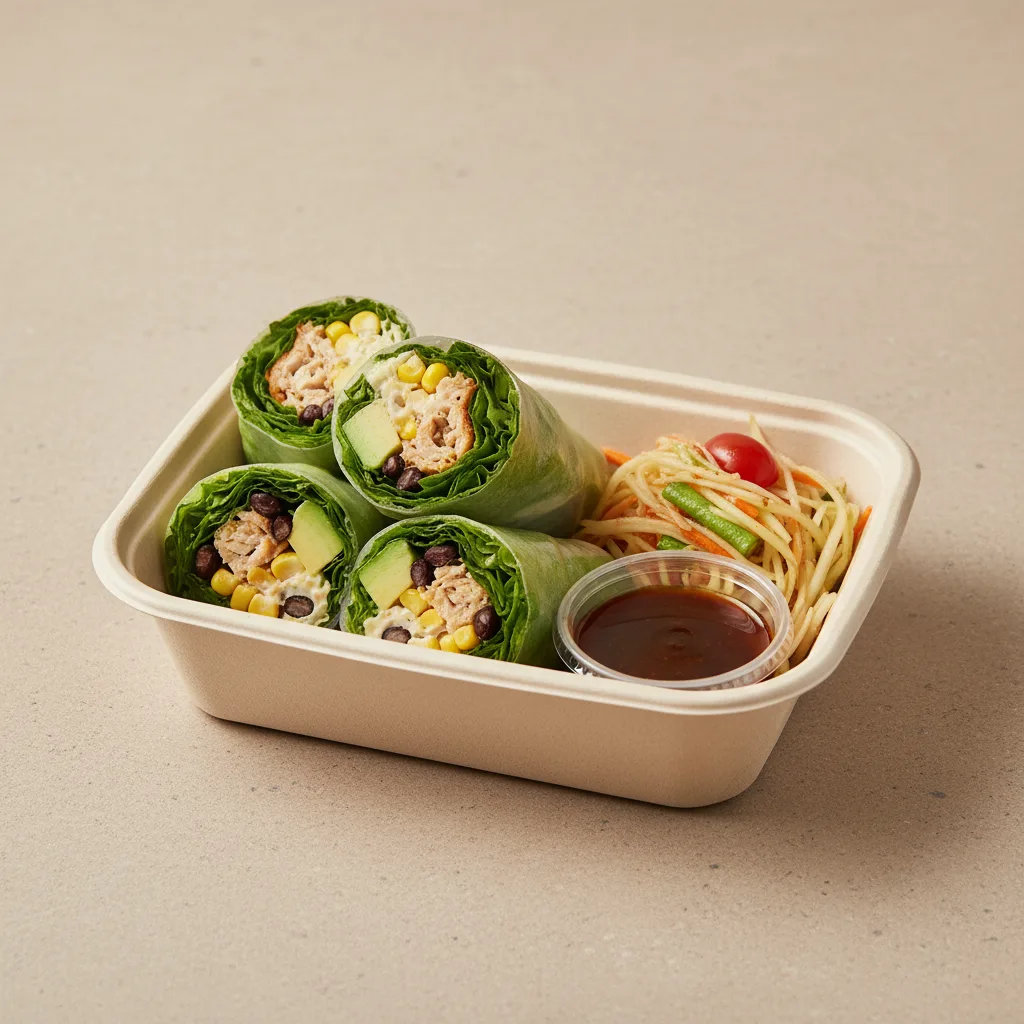 Shredded Lemongrass Chicken Wrap Box with Papaya Salad Shredded Lemongrass Chicken Wrap Box with Papaya Salad